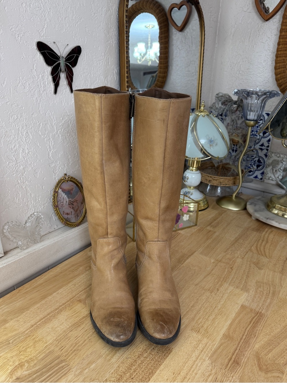 2000’s Donald J Pliner Size 9 Tan Leather Lace-Up Tall Boots Indie Boho Fall